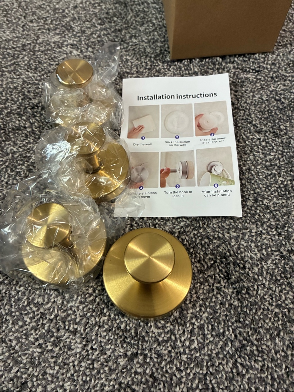 Brushed Brass Suction Wall Hooks - Set of 4